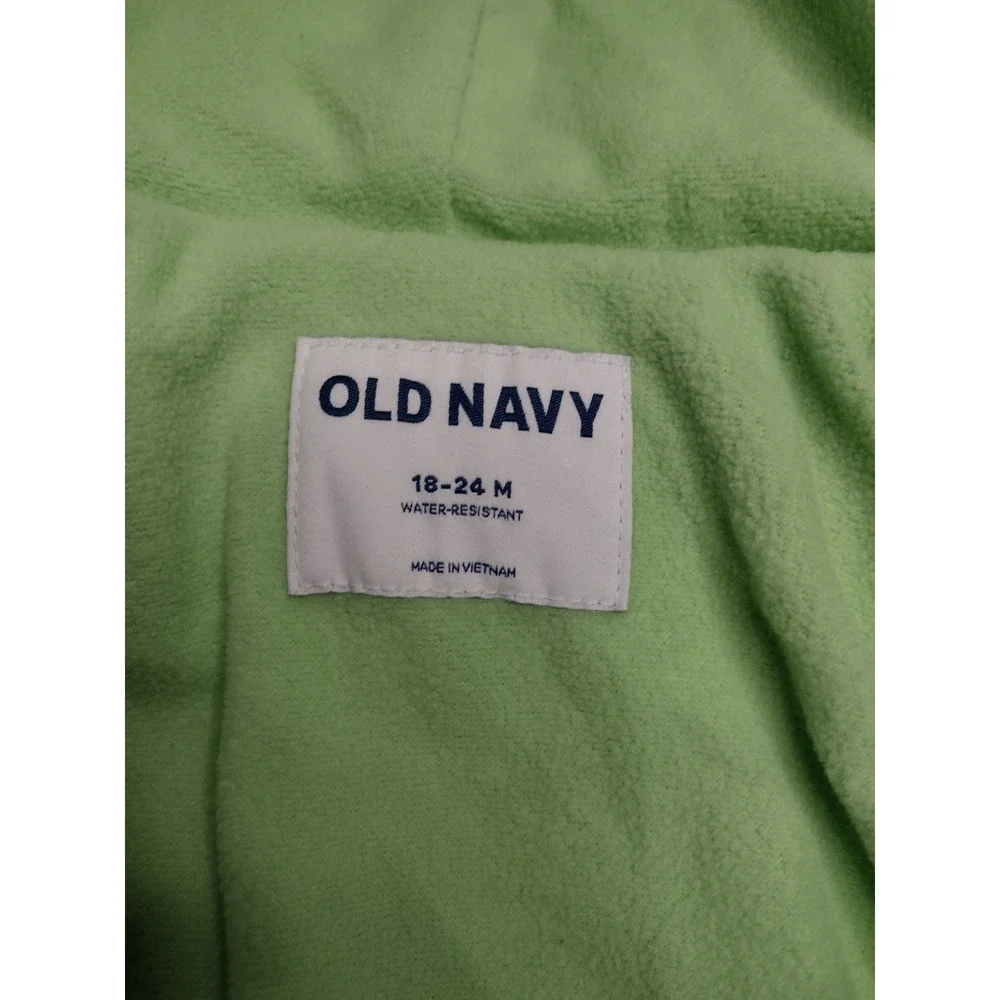 Old Navy Kids Dinosaur Puffer Jacket Water‎ Resistant Hooded Navy Green 18 24M